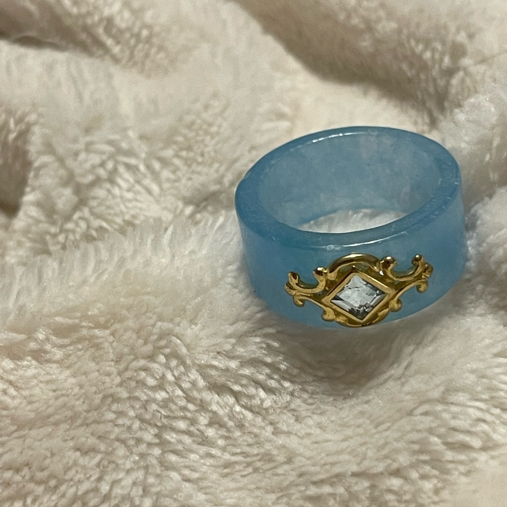Blue jade and blue topaz ring. About a size 7.5-8